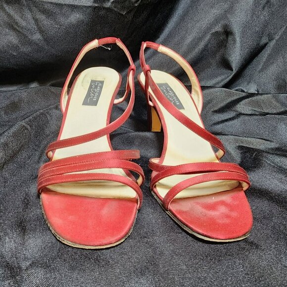 Classiques Entier Red Strappy Heels Size 8B | Italian Leather 8 Inch Dress Sanda - Picture 4 of 8